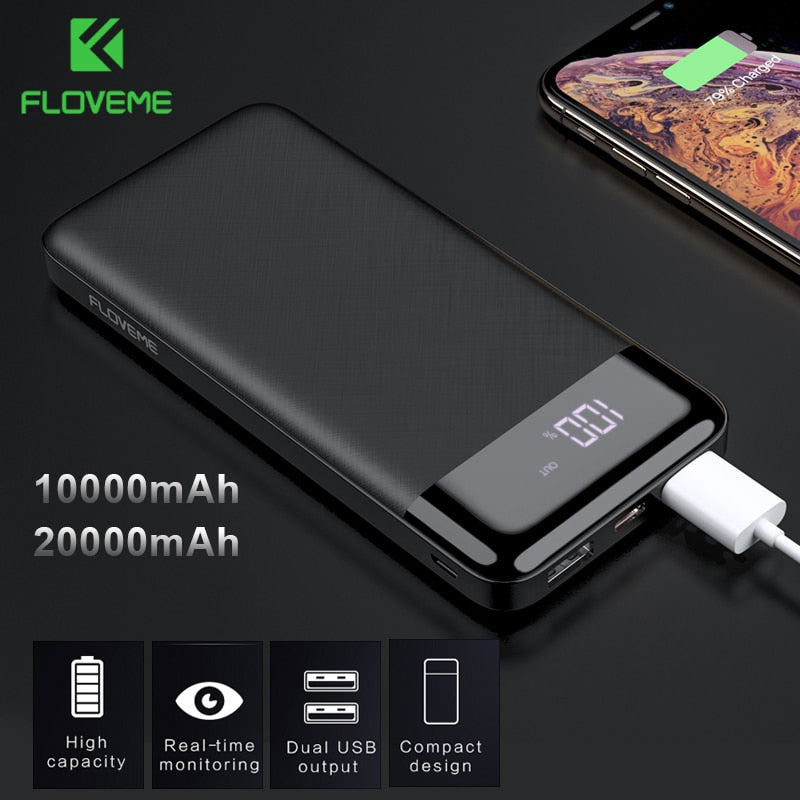 FLOVEME 20000mAh Power Bank 10000mAh Portable External Battery Bank Dual USB Bank Power Fast Charger For iPhone Xiaomi  Samsung