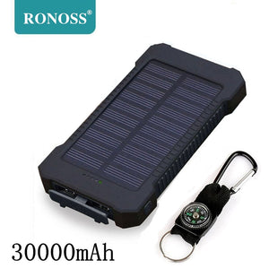 Top Solar Power Bank Dual USB Travel Power Bank 30000mAh External Battery Portable Bateria Externa Pack for Mobile phone