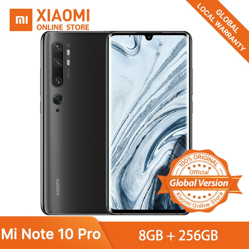 Global Version Xiaomi Mi Note 10 Pro 8GB 256GB 108MP Penta Camera Smartphone Snapdragon 730G Octa Core 5260mAh 6.47" Cell Phone