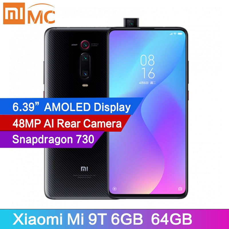 Original Xiaomi Mi 9T 6GB 64GB Mobile Phone Snapdragon 730 AI 48MP AI Rear Camera 4000mAh 6.39" AMOLED Display Global Version CE