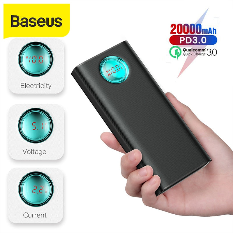 Baseus 20000mAh Power Bank 18W PD3.0 + QC3.0 Fast Charger For Xiaomi Huawei iPhone X Portable Outdoor Charger Travel Power bank